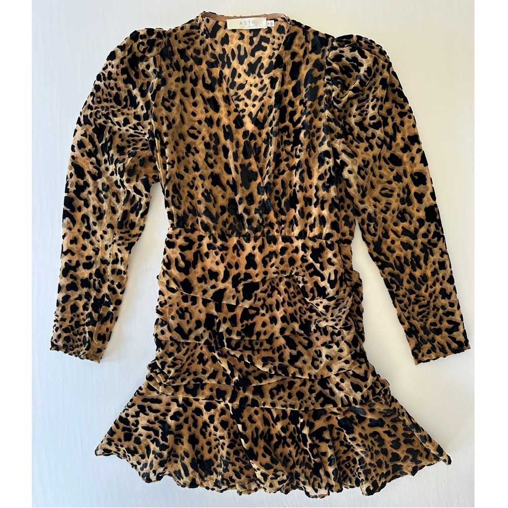 ASTR the Label Nikita Burnout Leopard Print Long Sleeve Ruched Mini Dress Small - Picture 5 of 16